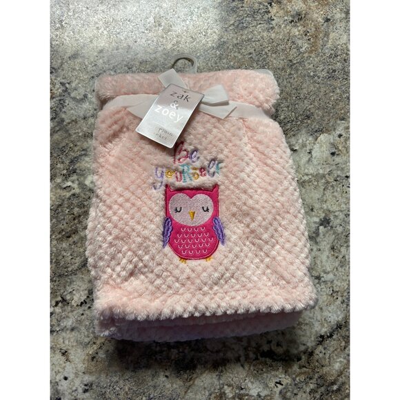 Zak & Zoey Baby Blanket 30x40 Pink Soft Plush Owl Be Yourself Nursery Throw New - Picture 2 of 6